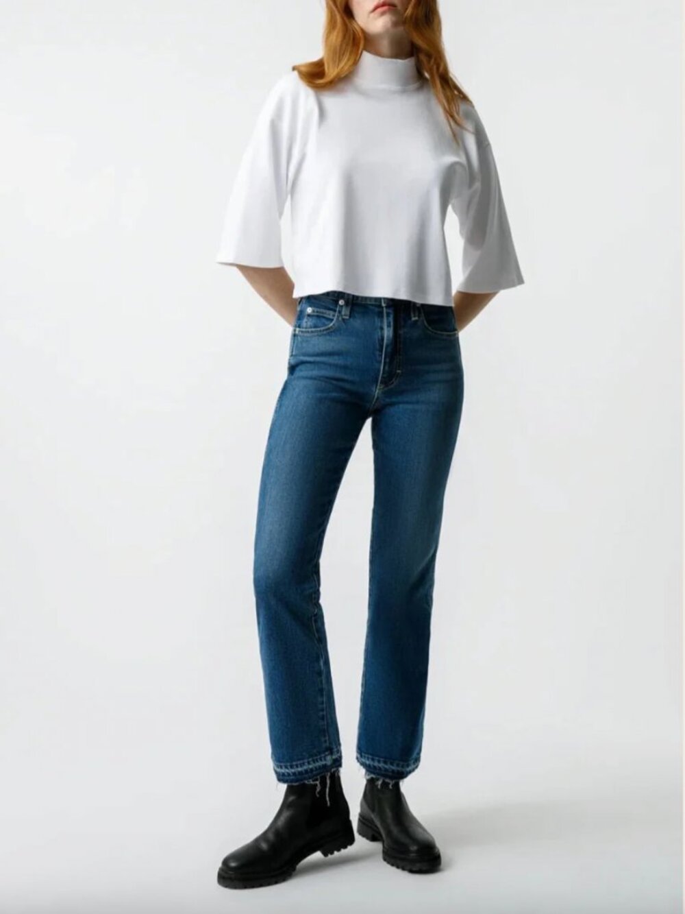 $299 AMO Blue Denim Bella Crop Crush Flare Skinny Pant size 29/30"